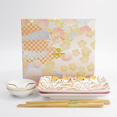 Tokyo Design Studio Sushi giftset Kawaii Cat pastel set/6 incl chopsticks Tokyo Design Studio Sushi giftset Kawaii Cat pastel set/6 incl chopsticks