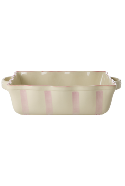 Ovenschaal rechthoek large creme - pink stripes en coral edge