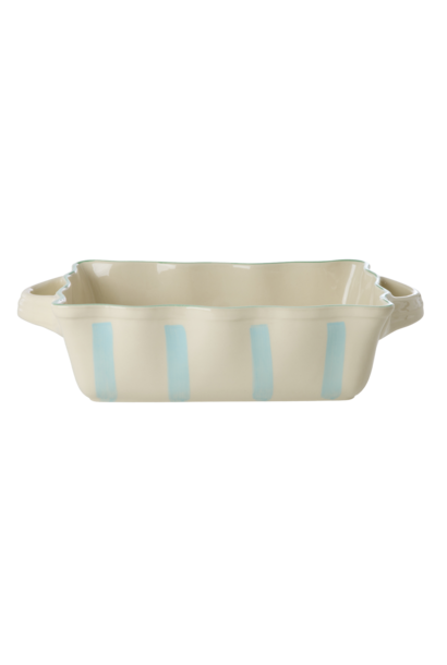 Ovenschaal rechthoek medium creme - mint stripes en green edge