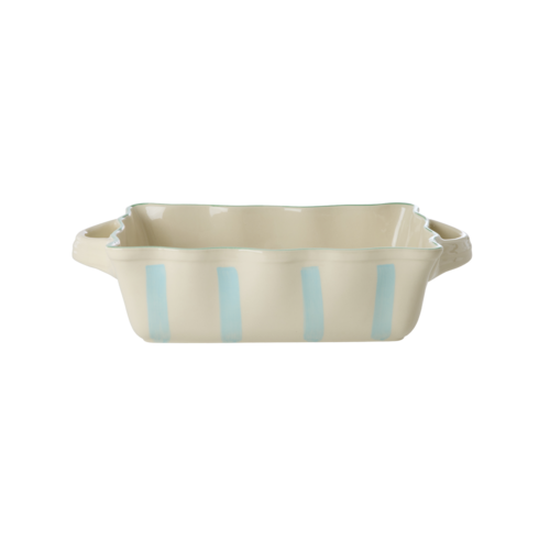 Rice Ovenschaal rechthoek medium creme - mint stripes en green edge Rice Ovenschaal rechthoek medium creme - mint stripes en green edge