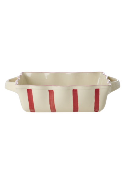 Ovenschaal rechthoek medium creme - red stripes en pink edge