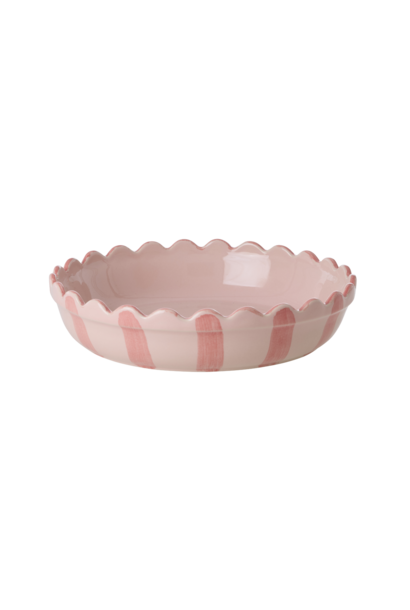 Ovenschaal rond medium pink met coral stripes en edge