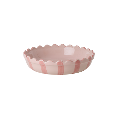 Rice Ovenschaal rond medium pink met coral stripes en edge Rice Ovenschaal rond medium pink met coral stripes en edge