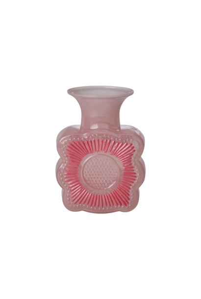 Vaas glas embossed flower design soft pink 1ltr