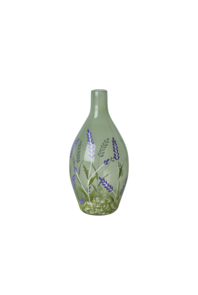 Vaas glas green met purple flowers - 650ml