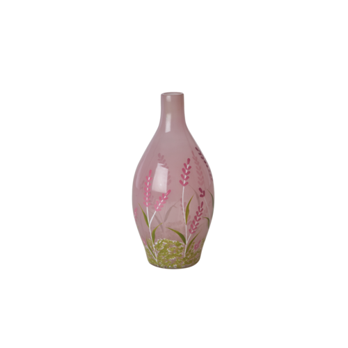 Rice Vaas glas pink met pink flowers - 650ml Rice Vaas glas pink met pink flowers - 650ml