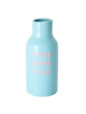 Rice Aardewerk vaas blauw tekst Yippie Yippie Yeah