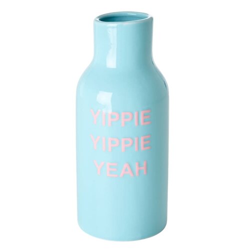 Rice Aardewerk vaas blauw tekst Yippie Yippie Yeah Rice Aardewerk vaas blauw tekst Yippie Yippie Yeah