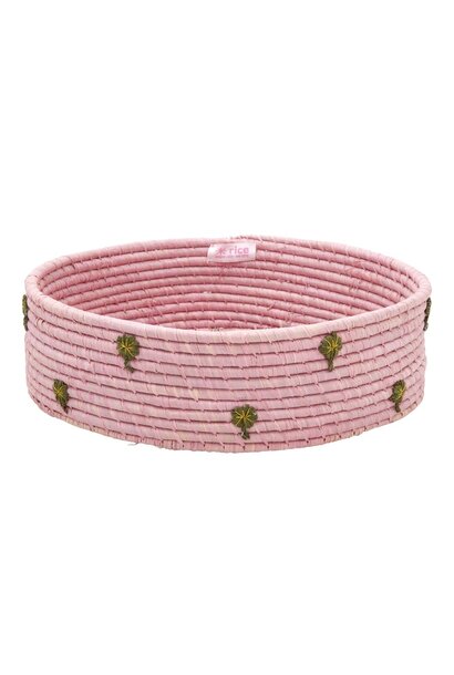 Raffia mand rond large Clover pink