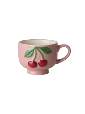 Rice Aardewerk kop embossed Cherries pink 250ml