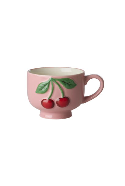 Aardewerk kop embossed Cherries pink 250ml
