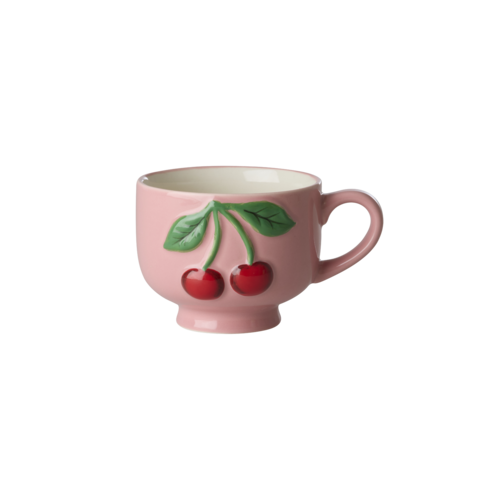 Rice Aardewerk kop embossed Cherries pink 250ml Rice Aardewerk kop embossed Cherries pink 250ml