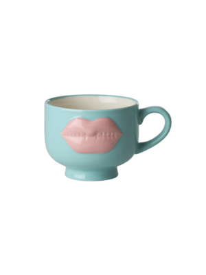 Rice Aardewerk kop embossed Soft Pink Lips mint 250ml