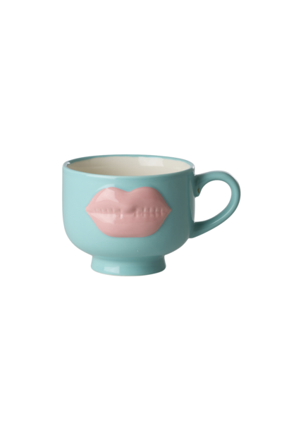 Aardewerk kop embossed Soft Pink Lips mint 250ml