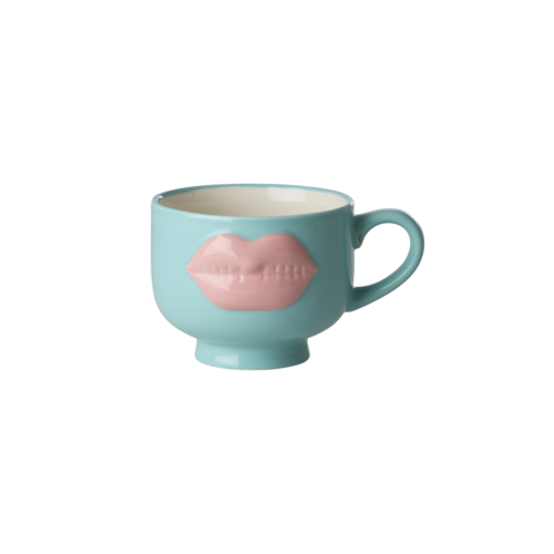 Rice Aardewerk kop embossed Soft Pink Lips mint 250ml Rice Aardewerk kop embossed Soft Pink Lips mint 250ml