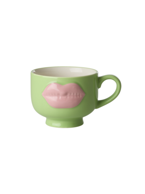 Rice Aardewerk kop embossed Soft Pink Lips neon green 250ml