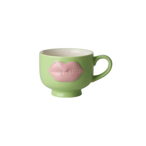 Rice Aardewerk kop embossed Soft Pink Lips neon green 250ml Rice Aardewerk kop embossed Soft Pink Lips neon green 250ml