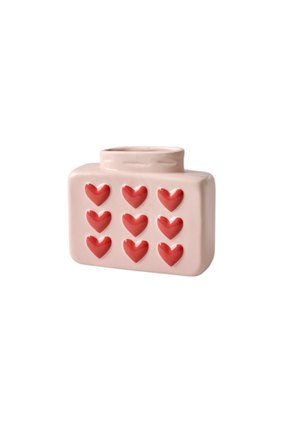 Aardewerk vaas Hearts embossed pink 650ml
