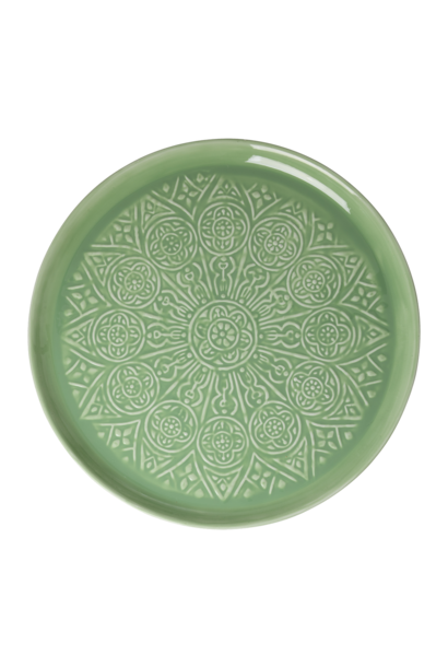 Dienblad metaal rond large green embossed