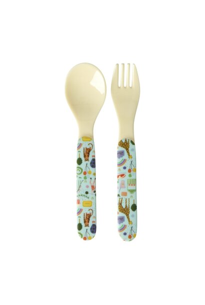 Melamine Kids bestek Fun Fair mint set/2