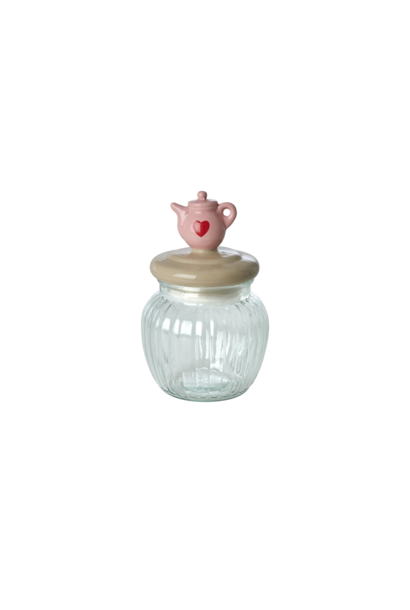 Voorraadpot glas met Tea cup deksel medium