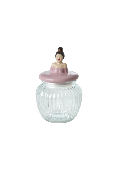 Voorraadpot glas medium met Lady deksel