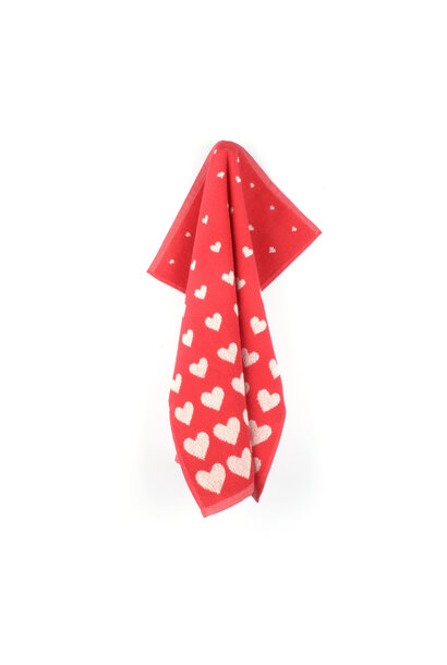 Keuken handdoek Hearts red GOTS