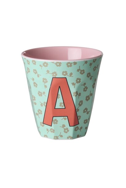 Melamine beker letter A Flowers medium 250ml