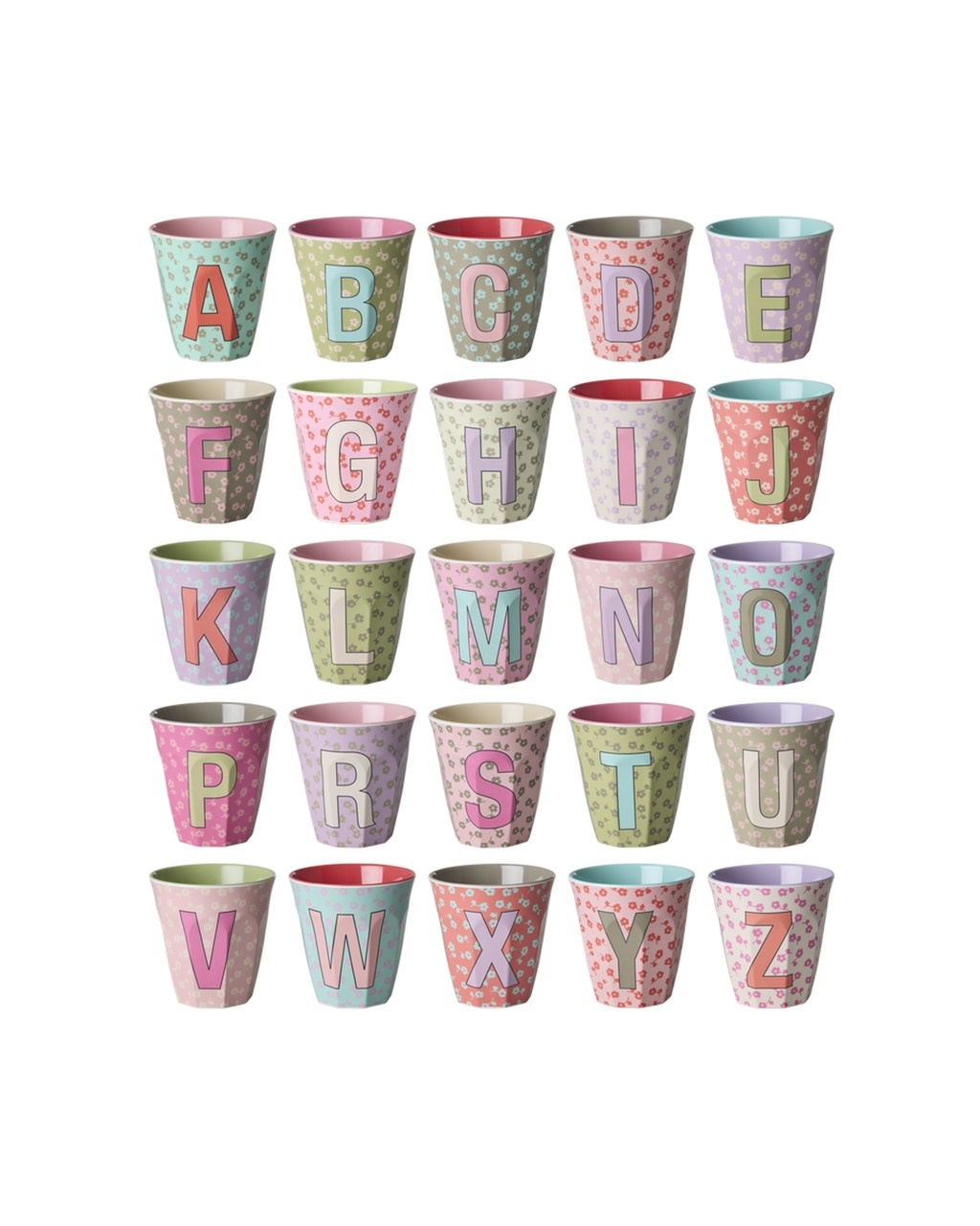 Melamine beker letter E Flowers medium 250ml-2