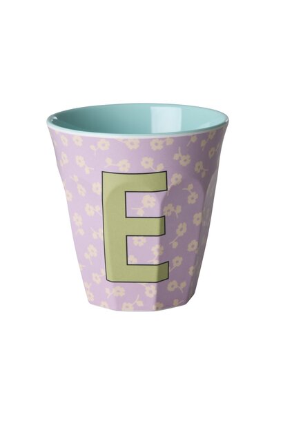 Melamine beker letter E Flowers medium 250ml