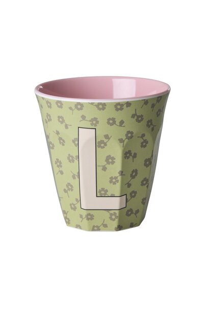 Melamine beker letter L Flowers medium 250ml