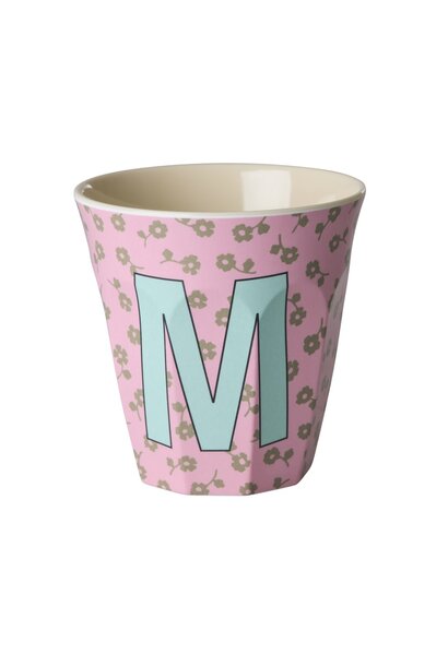 Melamine beker letter M Flowers medium 250ml