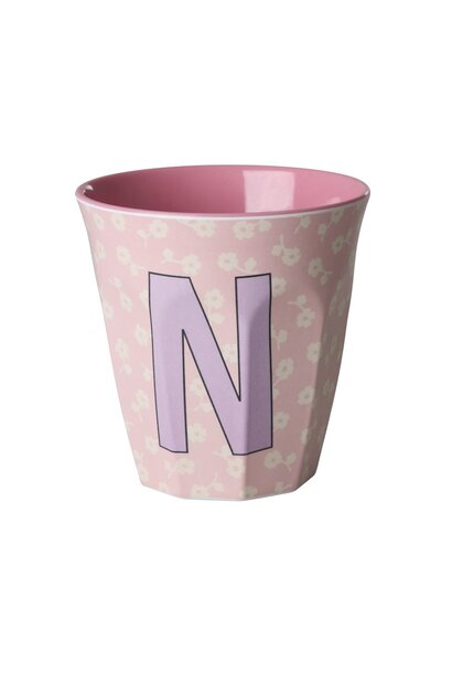 Melamine beker letter N Flowers medium 250ml