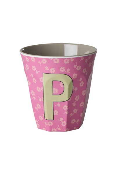 Melamine beker letter P Flowers medium 250ml