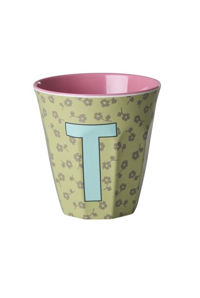 Melamine beker letter T Flowers medium 250ml