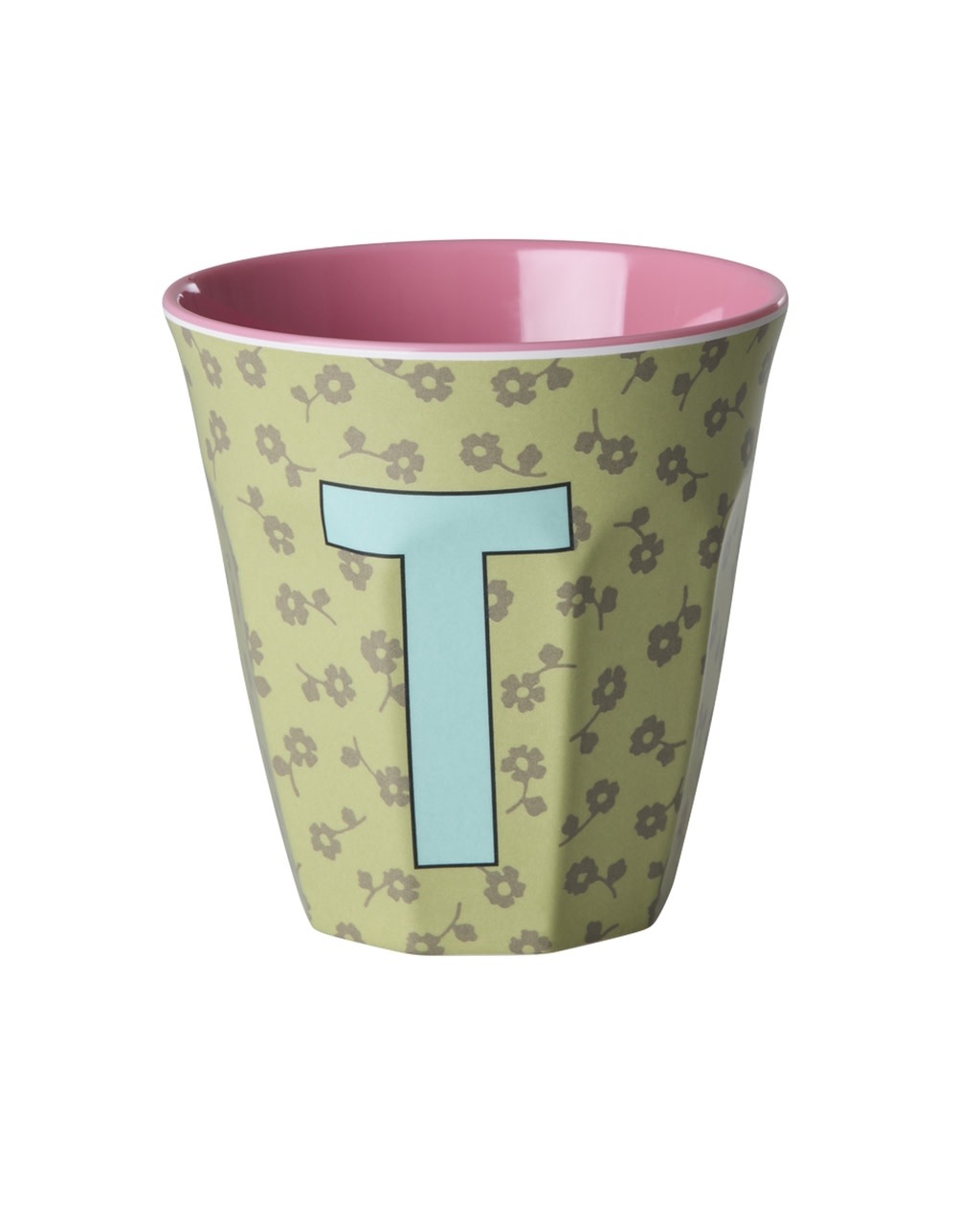 Melamine beker letter T Flowers medium 250ml-1