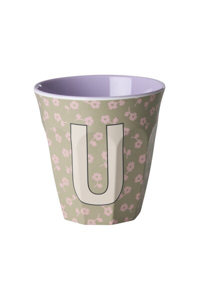 Melamine beker letter U Flowers medium 250ml