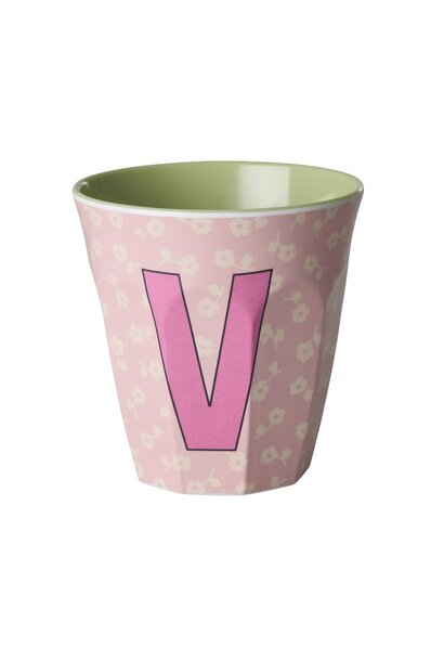 Melamine beker letter V Flowers medium 250ml