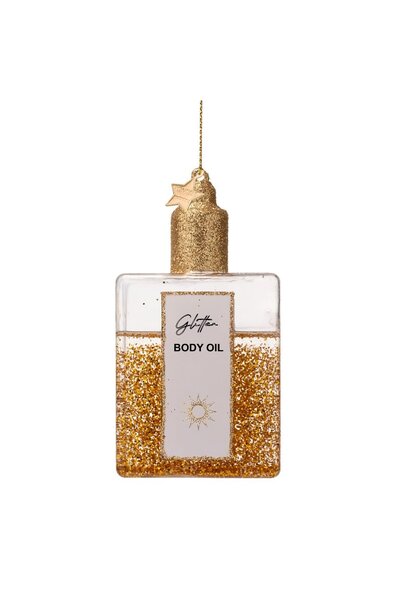 Ornament glas body oil w/glitters H10cm - in giftbox