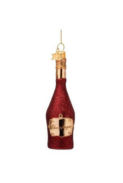 Ornament glas burgundy champagne bottle H17cm - in giftbox