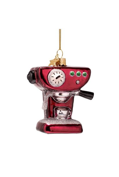 Ornament glas burgundy coffee machine H9cm - in giftbox
