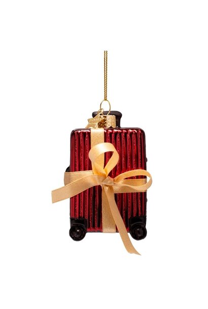 Ornament glas burgundy ribbed suitcase H10cm - in giftbox