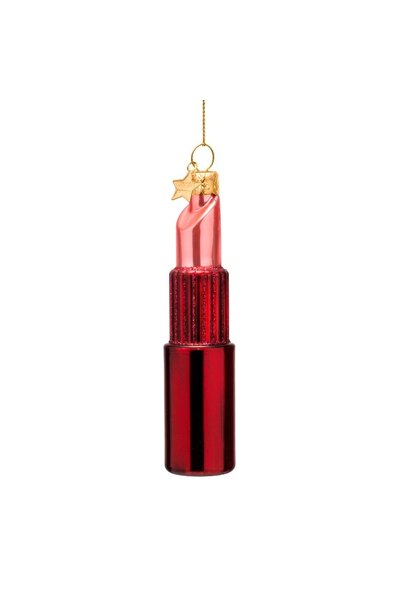 Ornament glas burgundy/pink lipstick H11cm - in giftbox