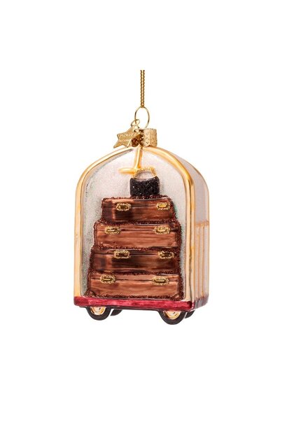 Ornament glas gold luggage cart H8cm - in giftbox