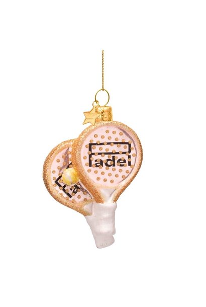 Ornament glas opal soft pink padel racket H9.5cm - in giftbox
