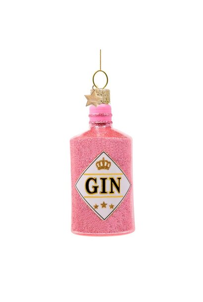 Ornament glas pink gin bottle H10cm - in giftbox