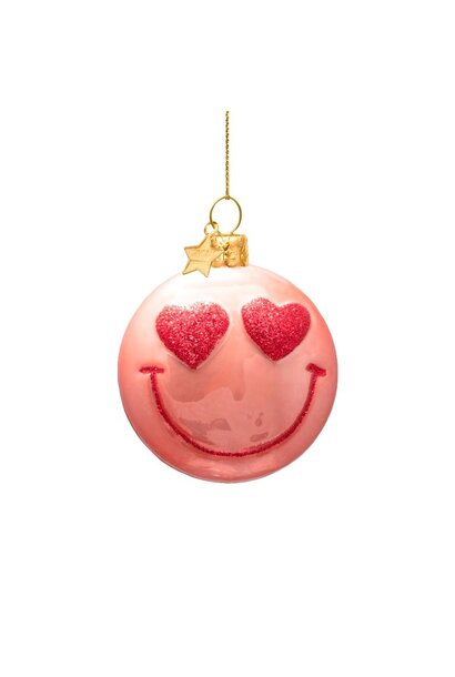 Ornament glas smiley pink orange  H7.5cm - in giftbox