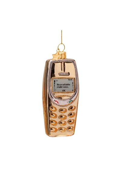 Ornament glas shiny gold cellphone H10cm - in giftbox