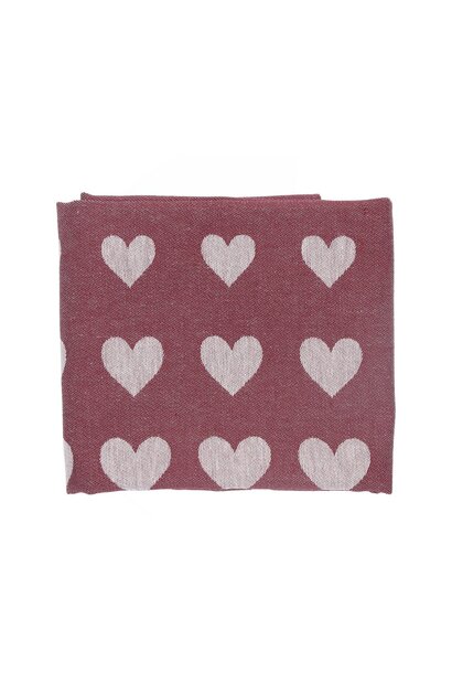 Theedoek Hearts burgundy GOTS