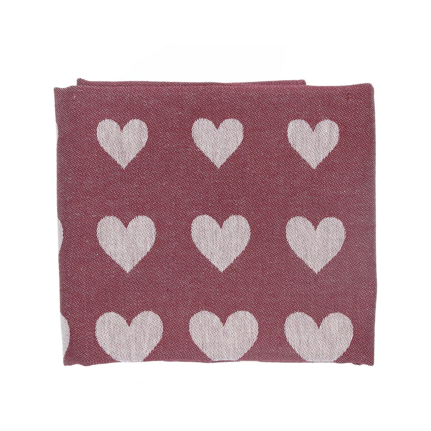 Theedoek Hearts burgundy GOTS-1